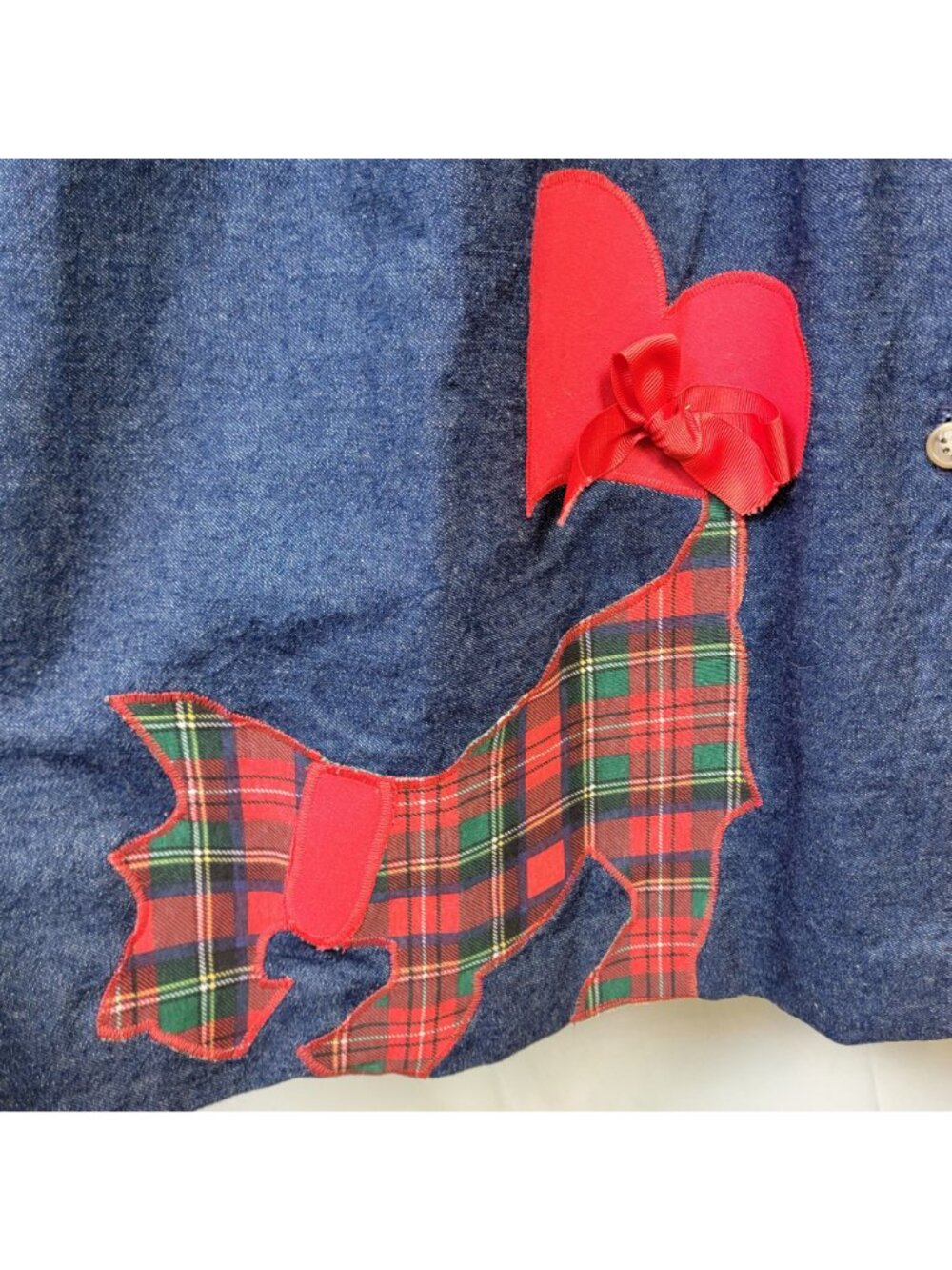 Vintage 90s Denim Maxi Dress Women Medium Scottie Dog Embroidered Teacher 8 10 M - Picture 7 of 15